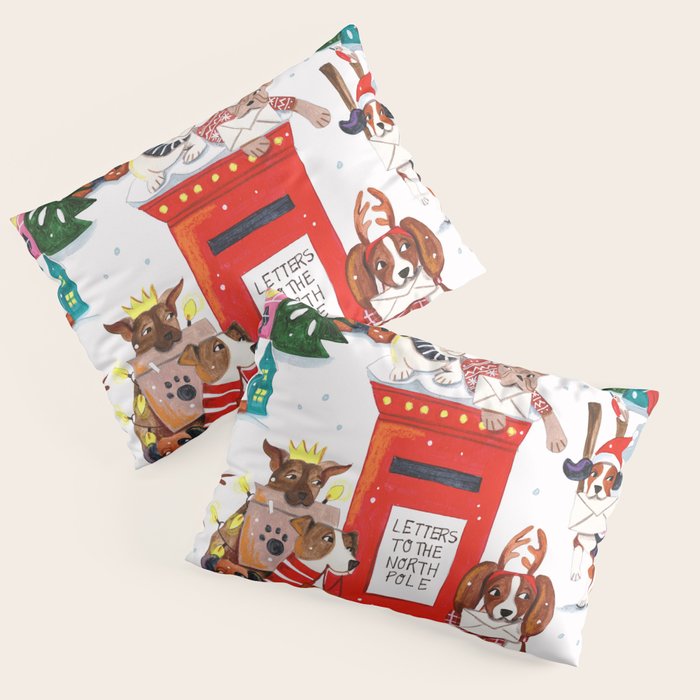 Dogs in the snow Christmas post nordic village Pillow Sham Gallery Image 3