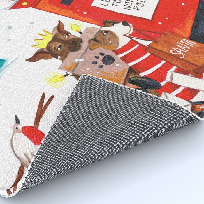 Dogs in the snow Christmas post nordic village Rug Gallery Image 4