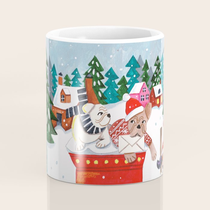 Dogs in the snow Christmas post nordic village Coffee Mug Gallery Image 4