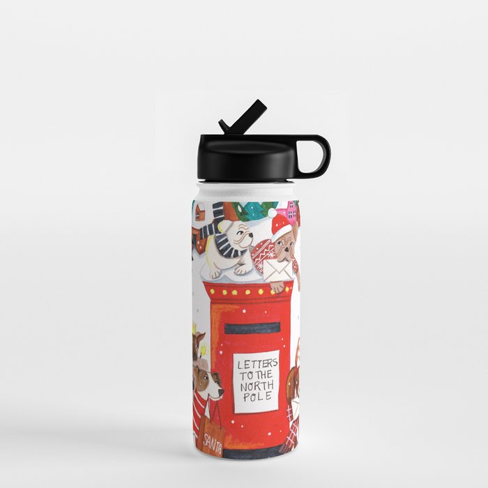 Dogs in the snow Christmas post nordic village Water Bottle Gallery Image 1