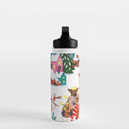 Dogs in the snow Christmas post nordic village Water Bottle Gallery Image 3