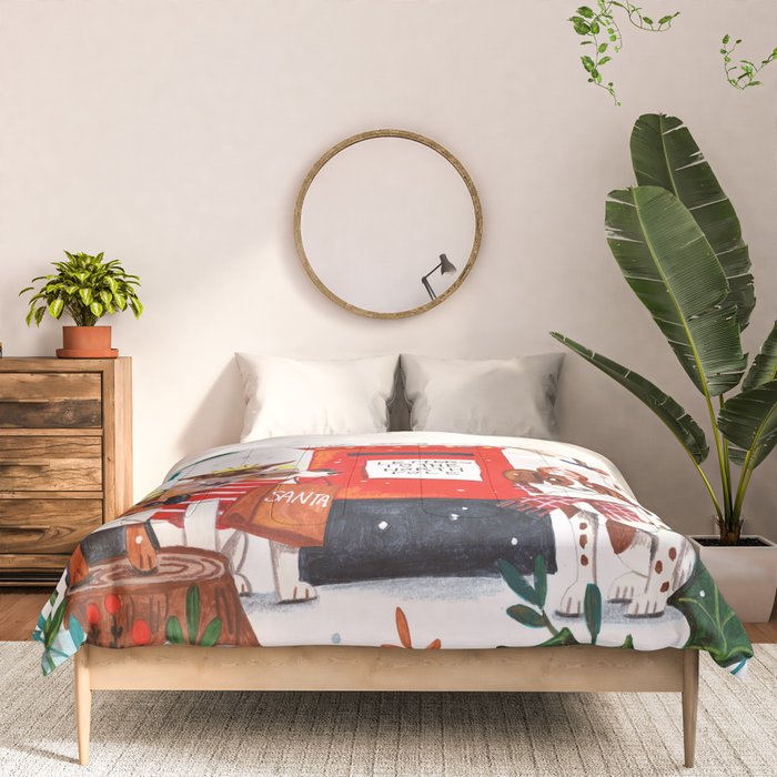 Dogs in the snow Christmas post nordic village Comforter Gallery Image 3