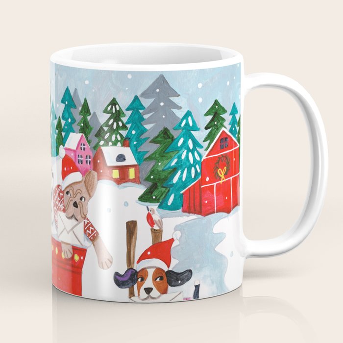 Dogs in the snow Christmas post nordic village Coffee Mug Gallery Image 1