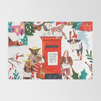 Dogs in the snow Christmas post nordic village Rug Gallery Image 2