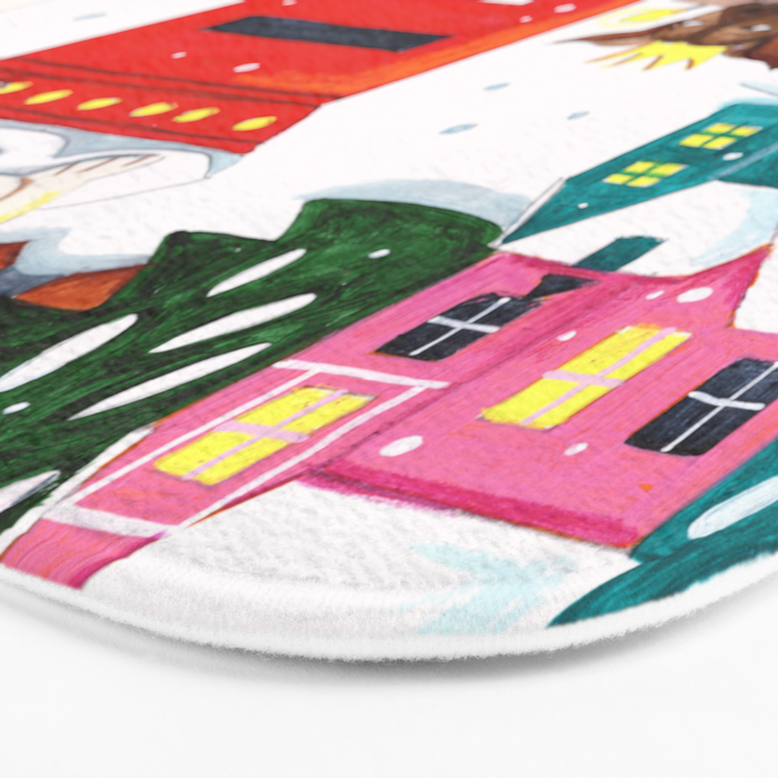 Dogs in the snow Christmas post nordic village Bath Mat Gallery Image 3