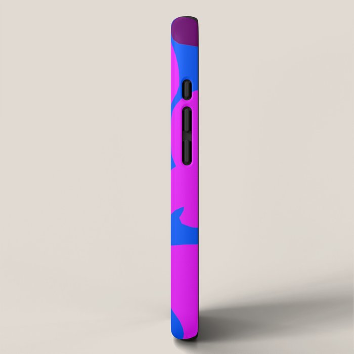 Large Pink and Purple Retro Flowers Blue Background #decor #society6 #buyart iPhone Case Gallery Image 2