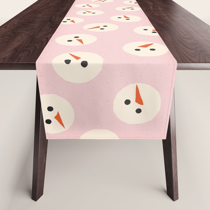 Minimalistic Festive Snowmen On Pink Table Runner Gallery Image 1