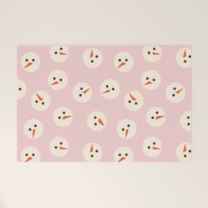 Minimalistic Festive Snowmen On Pink Welcome Mat Gallery Image 1