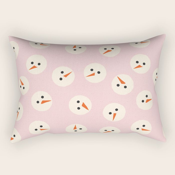Minimalistic Festive Snowmen On Pink Rectangular Pillow Gallery Image 1