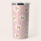 Minimalistic Festive Snowmen On Pink Travel Mug Gallery Image 1