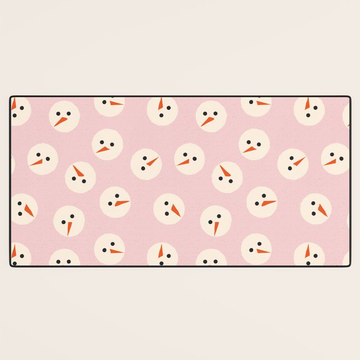 Minimalistic Festive Snowmen On Pink Desk Mat Gallery Image 3