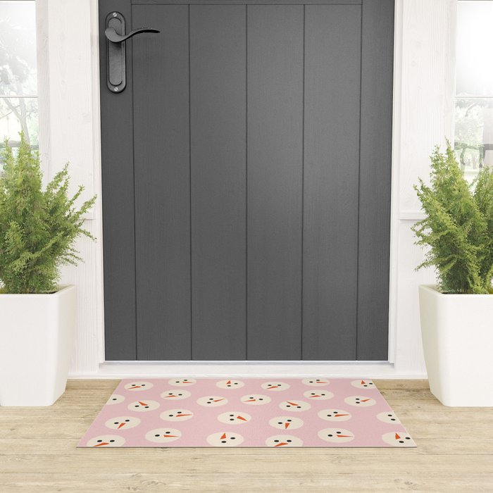 Minimalistic Festive Snowmen On Pink Welcome Mat Gallery Image 3