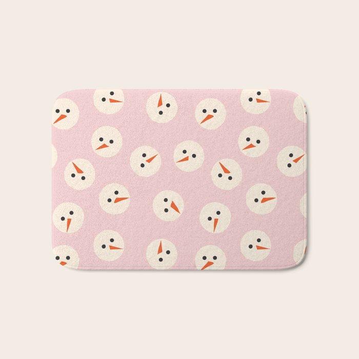 Minimalistic Festive Snowmen On Pink Bath Mat Gallery Image 1