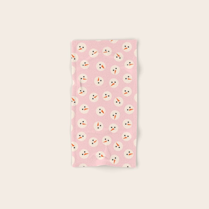 Minimalistic Festive Snowmen On Pink Bath Towel Gallery Image 1