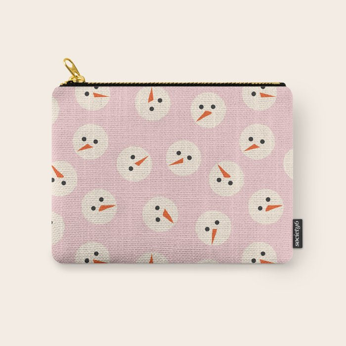 Minimalistic Festive Snowmen On Pink Carry All Pouch Gallery Image 1