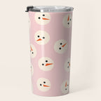 Minimalistic Festive Snowmen On Pink Travel Mug Gallery Image 3