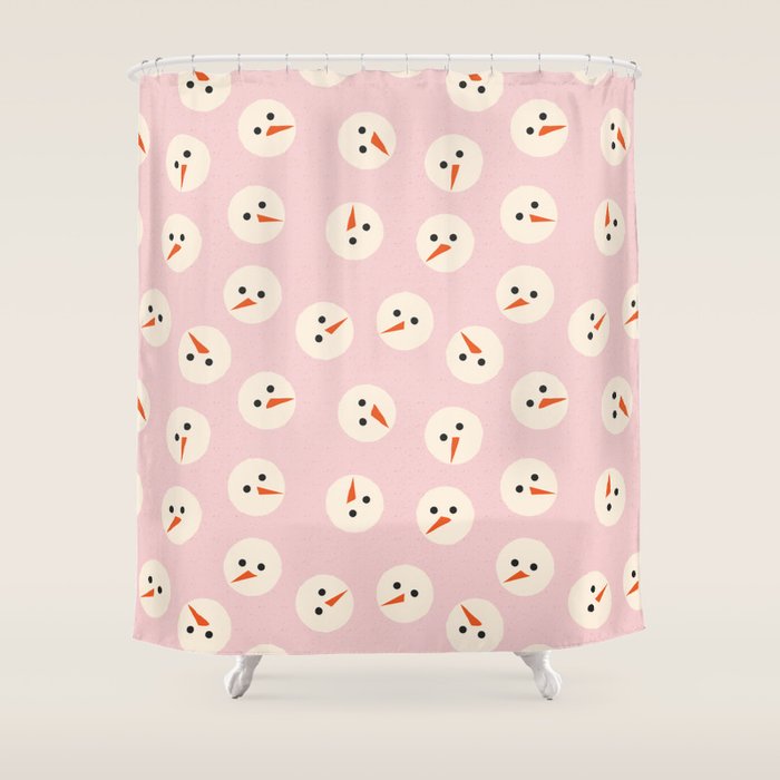 Minimalistic Festive Snowmen On Pink Shower Curtain Gallery Image 1
