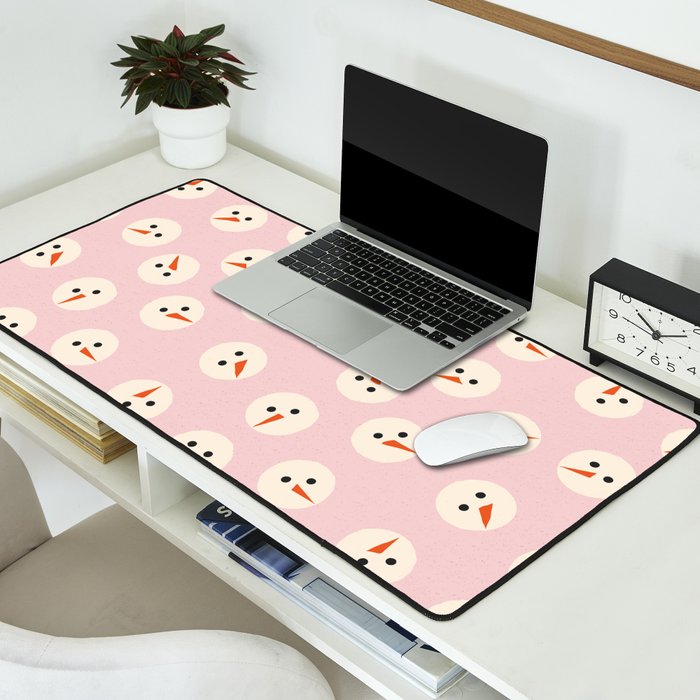 Minimalistic Festive Snowmen On Pink Desk Mat Gallery Image 2