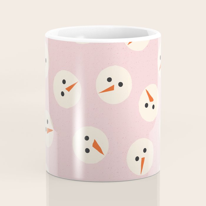 Minimalistic Festive Snowmen On Pink Coffee Mug Gallery Image 4