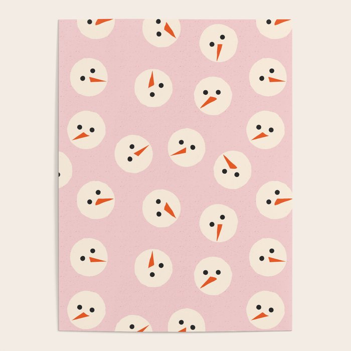 Minimalistic Festive Snowmen On Pink Poster Gallery Image 1