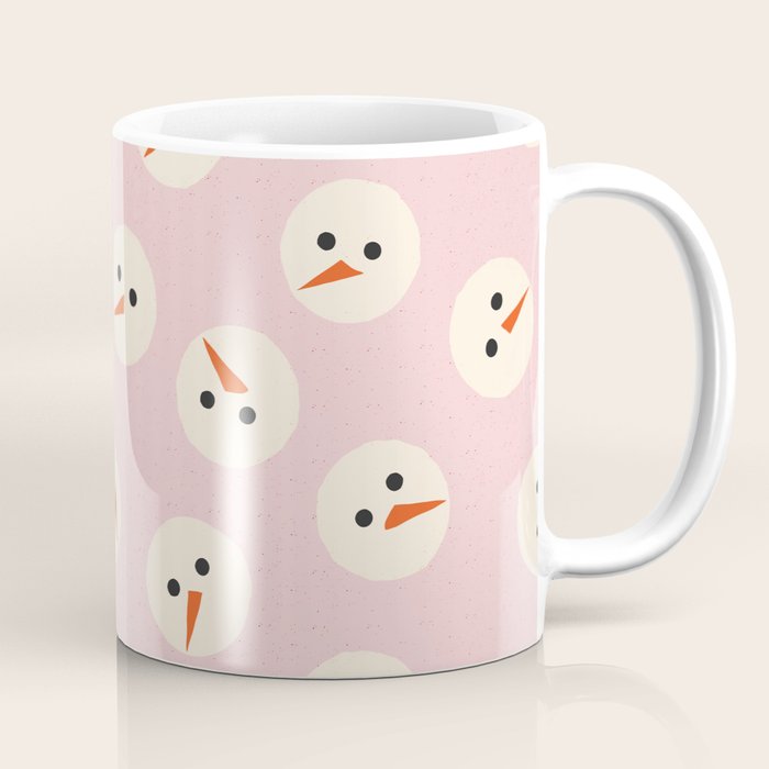 Minimalistic Festive Snowmen On Pink Coffee Mug Gallery Image 1