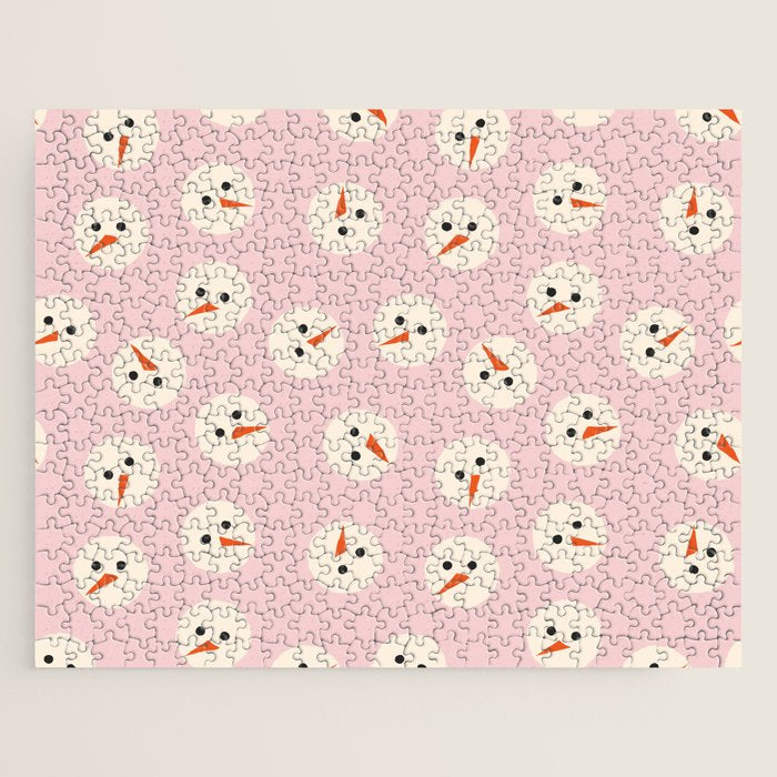 Minimalistic Festive Snowmen On Pink Jigsaw Puzzle Gallery Image 1
