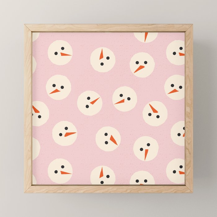 Minimalistic Festive Snowmen On Pink Mini Art Print Gallery Image 1
