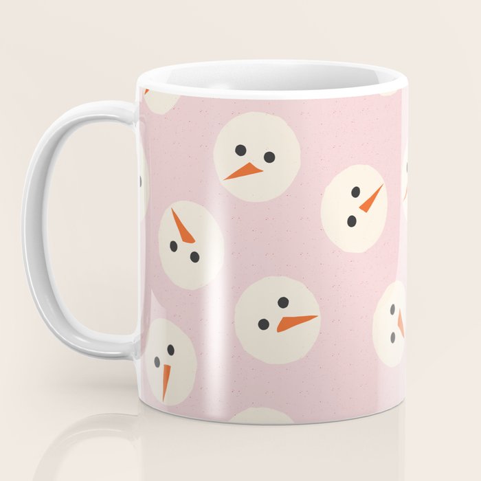 Minimalistic Festive Snowmen On Pink Coffee Mug Gallery Image 3