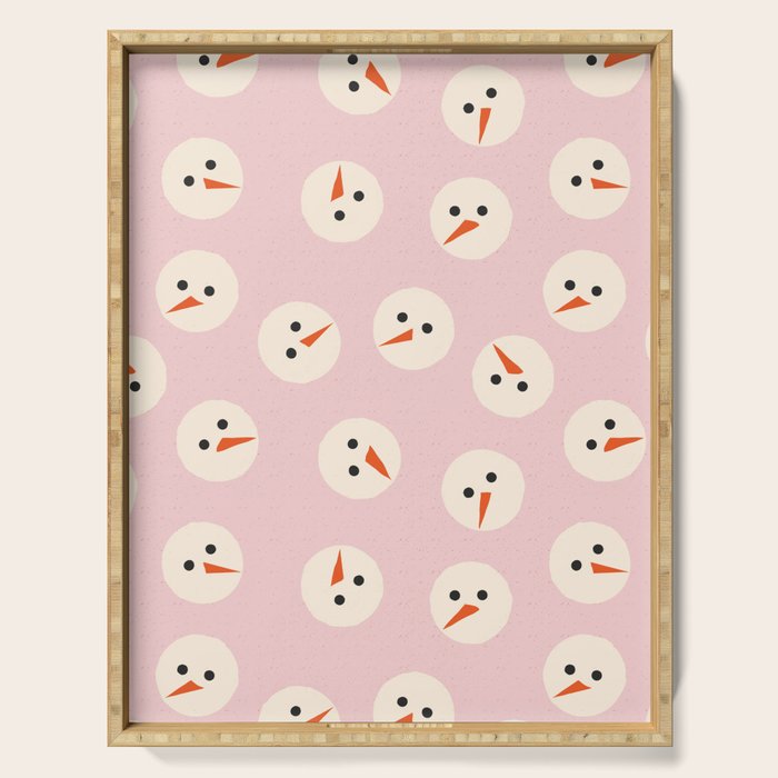 Minimalistic Festive Snowmen On Pink Serving Tray Gallery Image 1