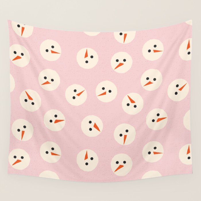 Minimalistic Festive Snowmen On Pink Wall Tapestry Gallery Image 4