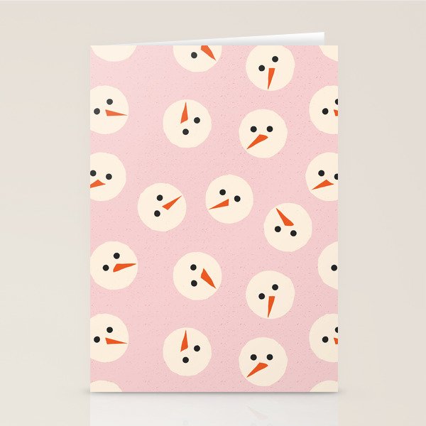 Minimalistic Festive Snowmen On Pink Stationery Card Gallery Image 2