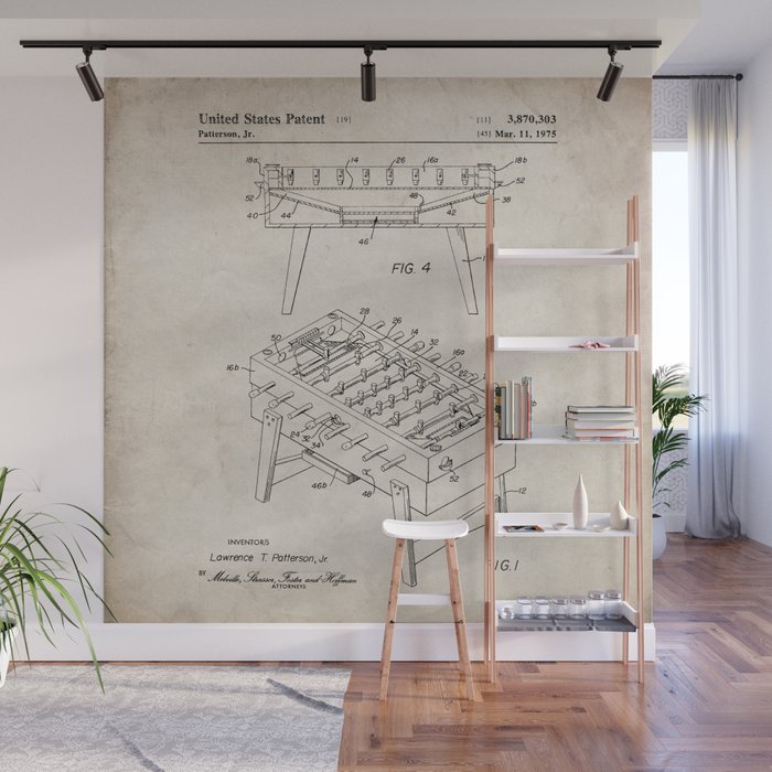 Foosball Table Patent - Foosball Player Game Room Art - Antique Wall Mural Gallery Image 1