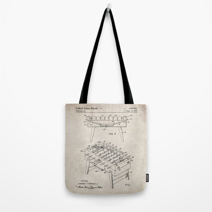 Foosball Table Patent - Foosball Player Game Room Art - Antique Tote Bag Gallery Image 2