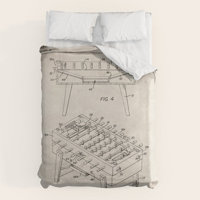 Foosball Table Patent - Foosball Player Game Room Art - Antique Duvet Cover Gallery Image 6