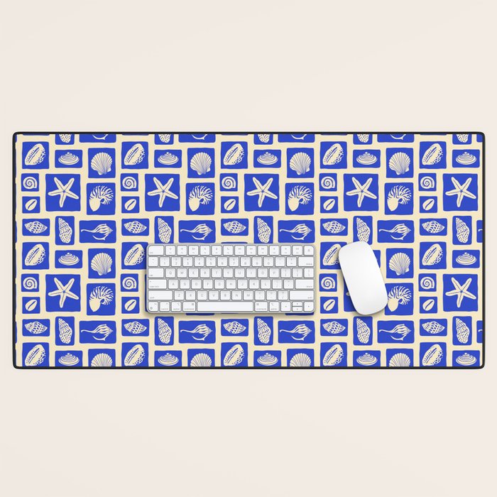 Vintage marine seashell mosaic art pattern Desk Mat Gallery Image 1