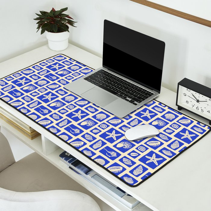 Vintage marine seashell mosaic art pattern Desk Mat Gallery Image 2