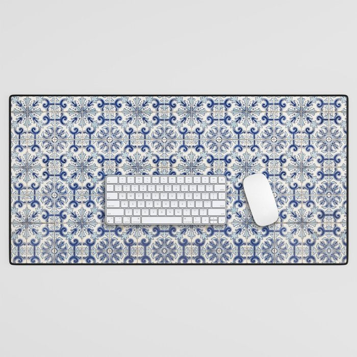 Portuguese tiles pattern blue Desk Mat Gallery Image 1