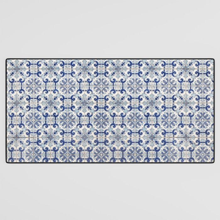 Portuguese tiles pattern blue Desk Mat Gallery Image 3