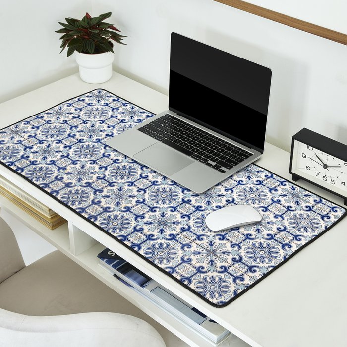 Portuguese tiles pattern blue Desk Mat Gallery Image 2