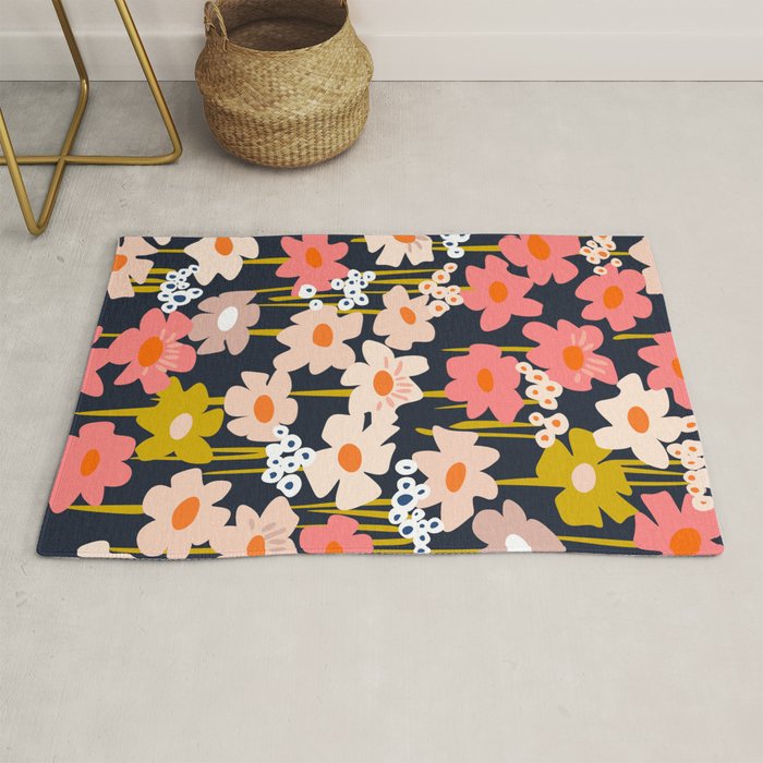 Groovy Flowers retro pattern Rug Gallery Image 1