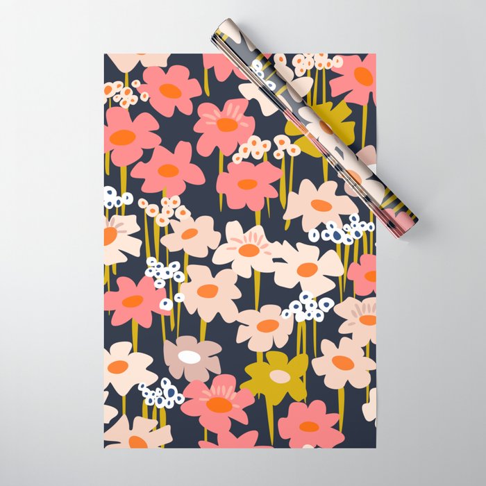 Groovy Flowers retro pattern Wrapping Paper Gallery Image 1