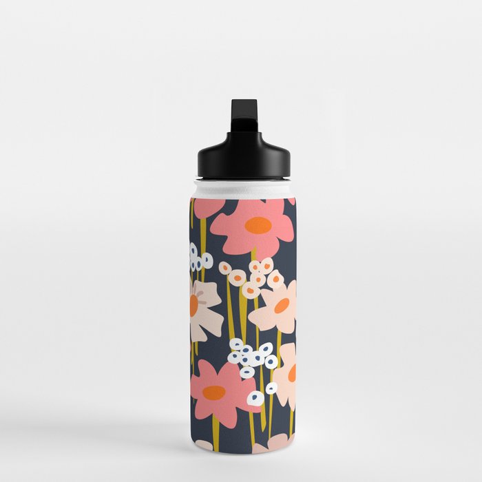 Groovy Flowers retro pattern Water Bottle Gallery Image 3