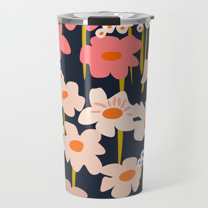 Groovy Flowers retro pattern Travel Mug Gallery Image 1