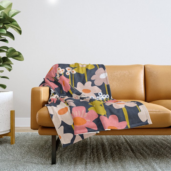 Groovy Flowers retro pattern Throw Blanket Gallery Image 1