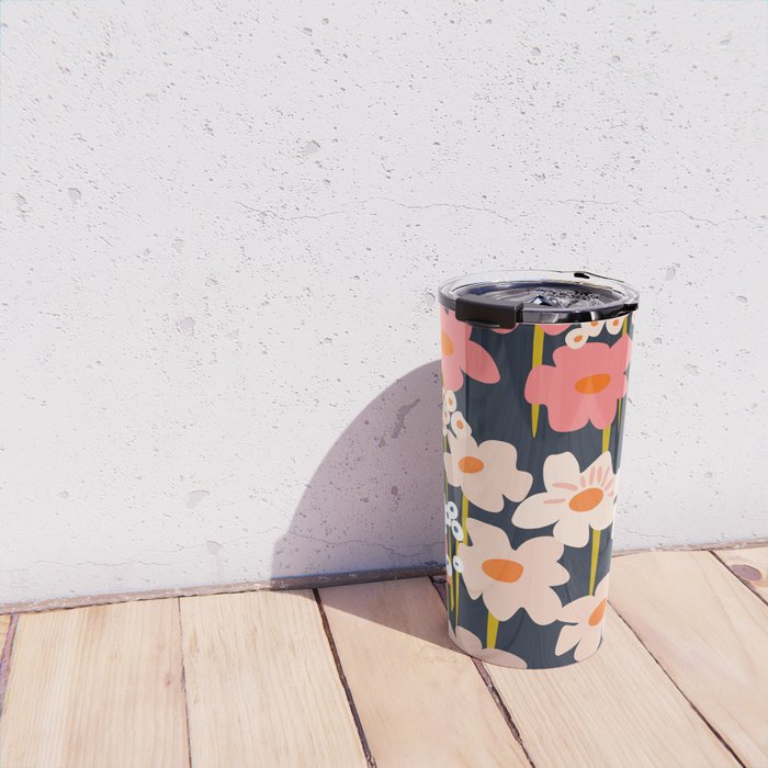 Groovy Flowers retro pattern Travel Mug Gallery Image 4