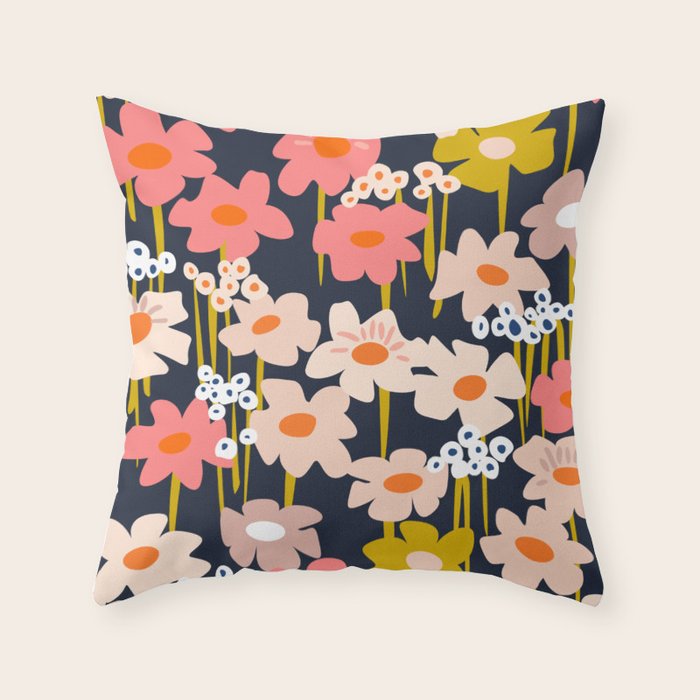 Groovy Flowers retro pattern Throw Pillow Gallery Image 6