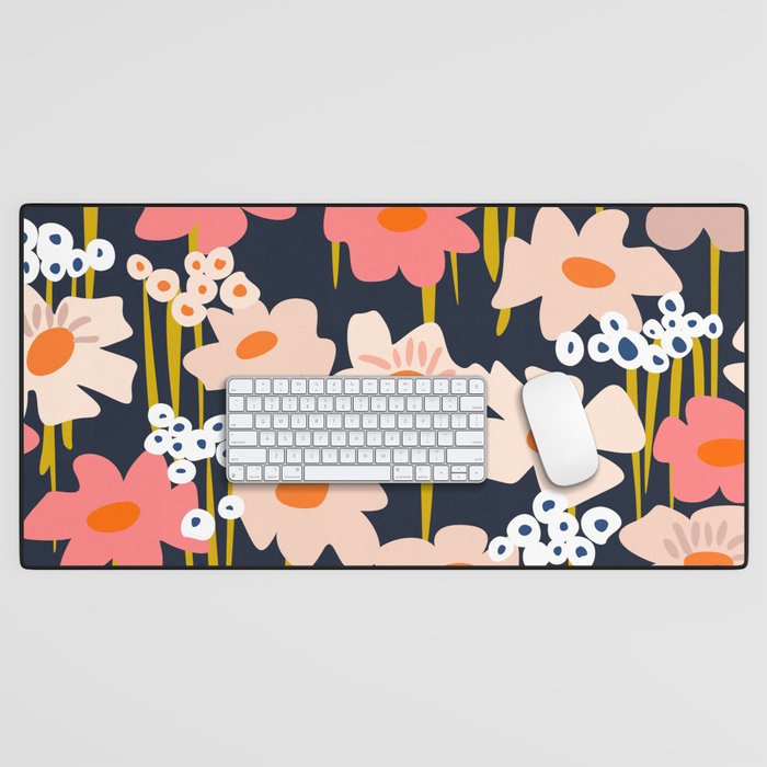 Groovy Flowers retro pattern Desk Mat Gallery Image 1