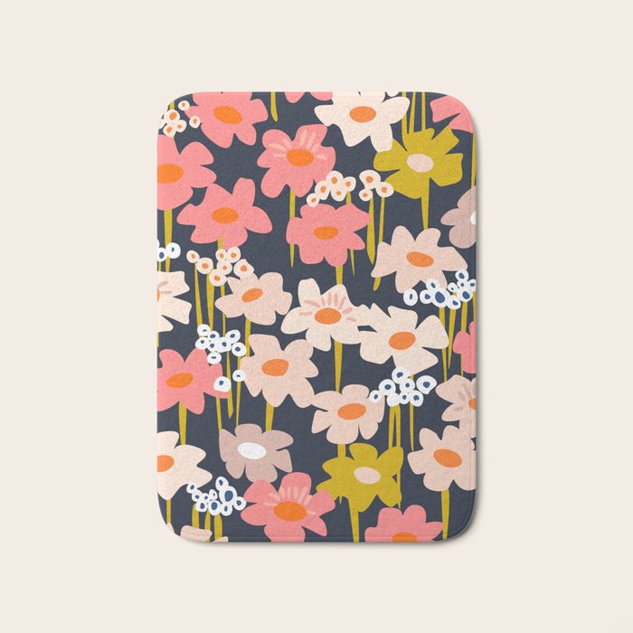 Groovy Flowers retro pattern Bath Mat Gallery Image 1