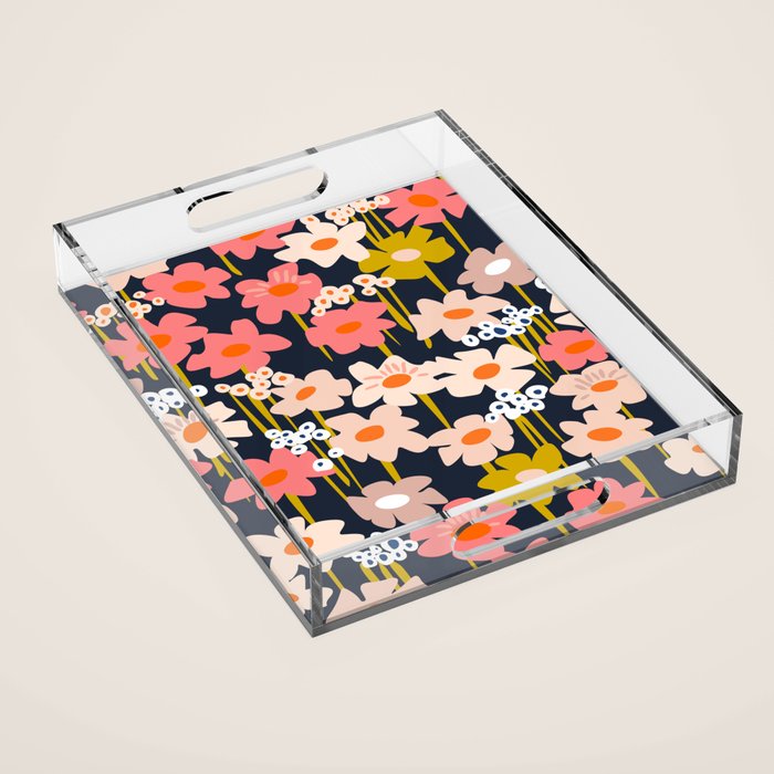 Groovy Flowers retro pattern Acrylic Tray Gallery Image 1