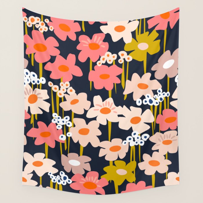 Groovy Flowers retro pattern Wall Tapestry Gallery Image 4